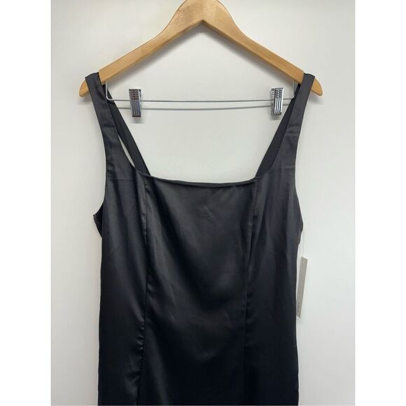 AQUA Mini Satin Dress Size Large Black‎ Square Neck Sleeves Exclusive NWT - Picture 3 of 13